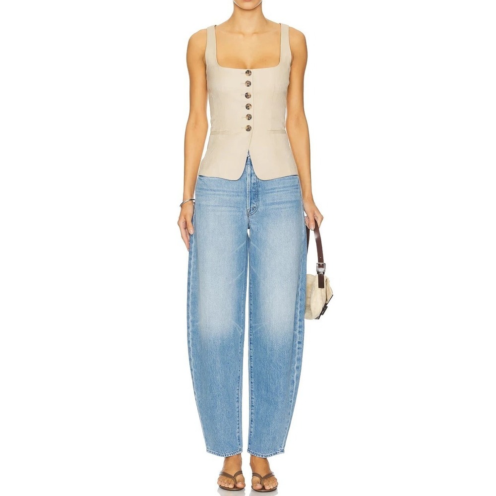 NWT Mother Fangirl Button Skimp High Rise Wide Barrel Jeans Funk N' Flair 28, 29